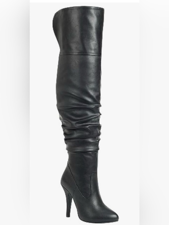 Forever Link Shoes - Women's Knee-High Slouch Boot in Black Faux Leather 4” Heel Womens 8